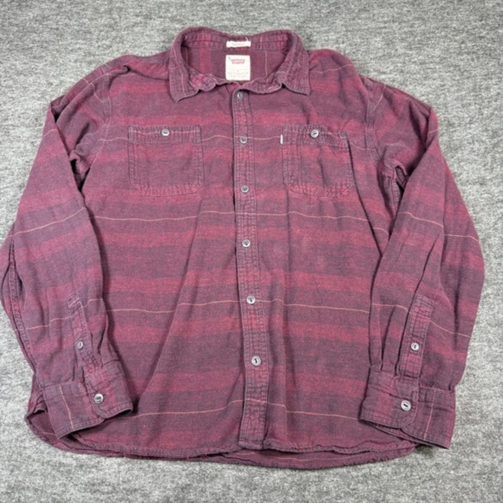 Levi's Mens XL Button Down Flannel Shirt Standard Fit‎ Burgundy Striped